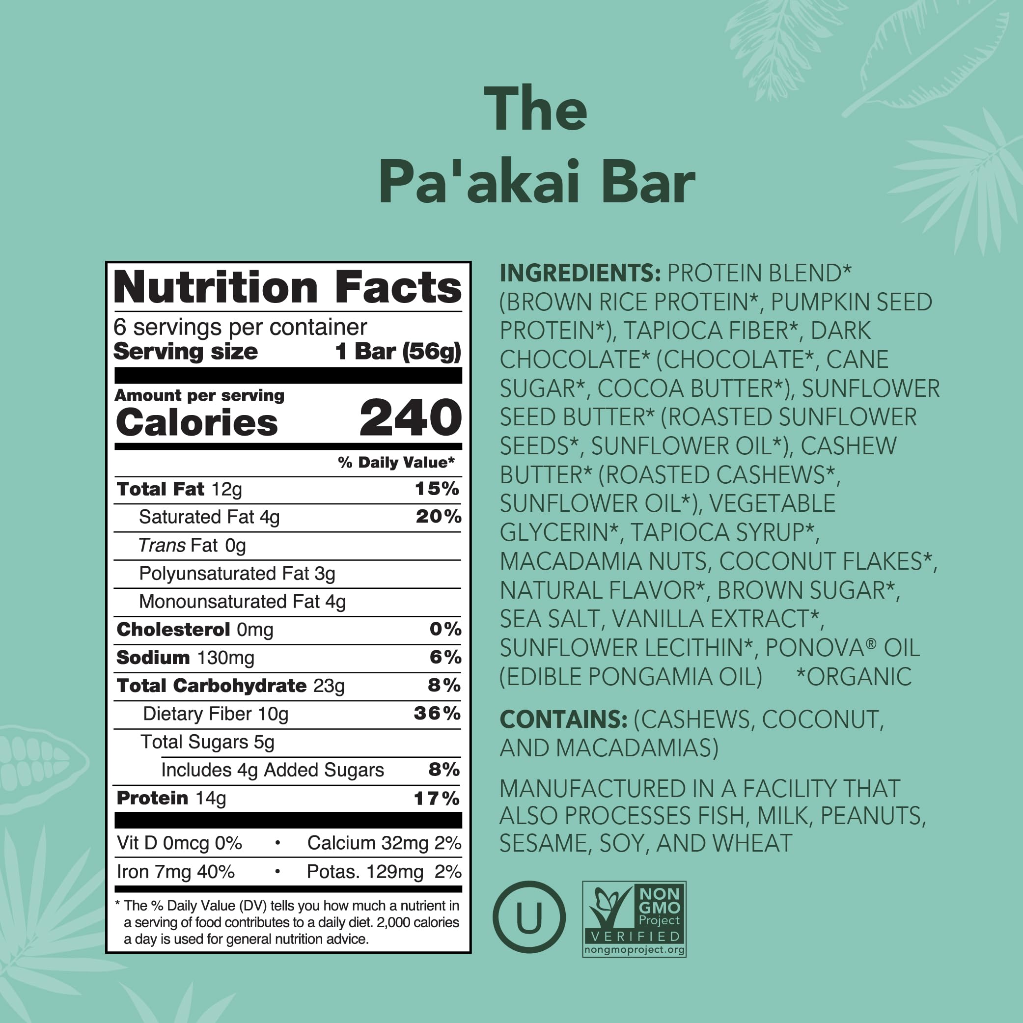 ALOHA Pa'akai bar close-up of Hawaiian macadamia nuts for creamy texture.
