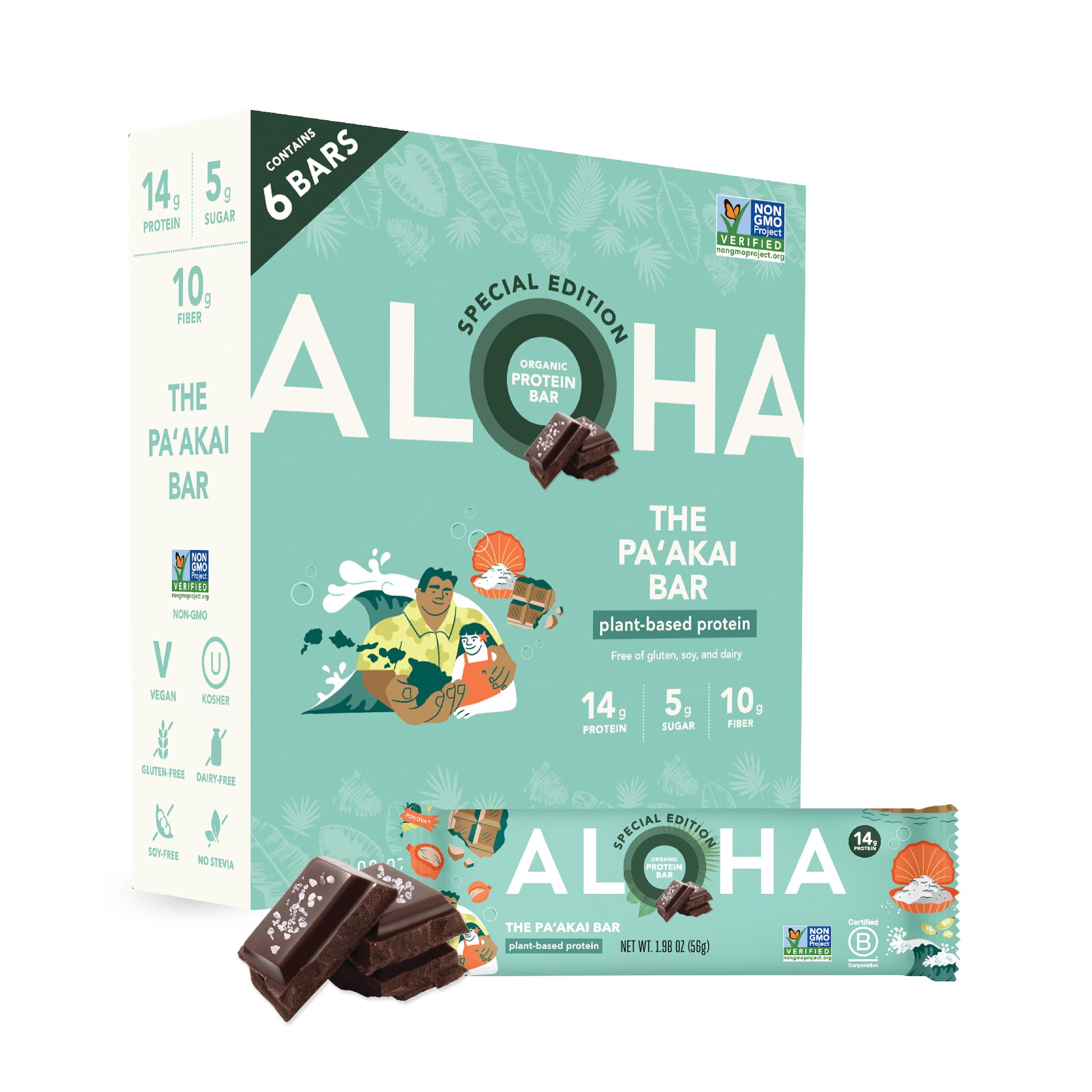 ALOHA Pa'akai Special Edition bar with dark chocolate dip for a rich snack.