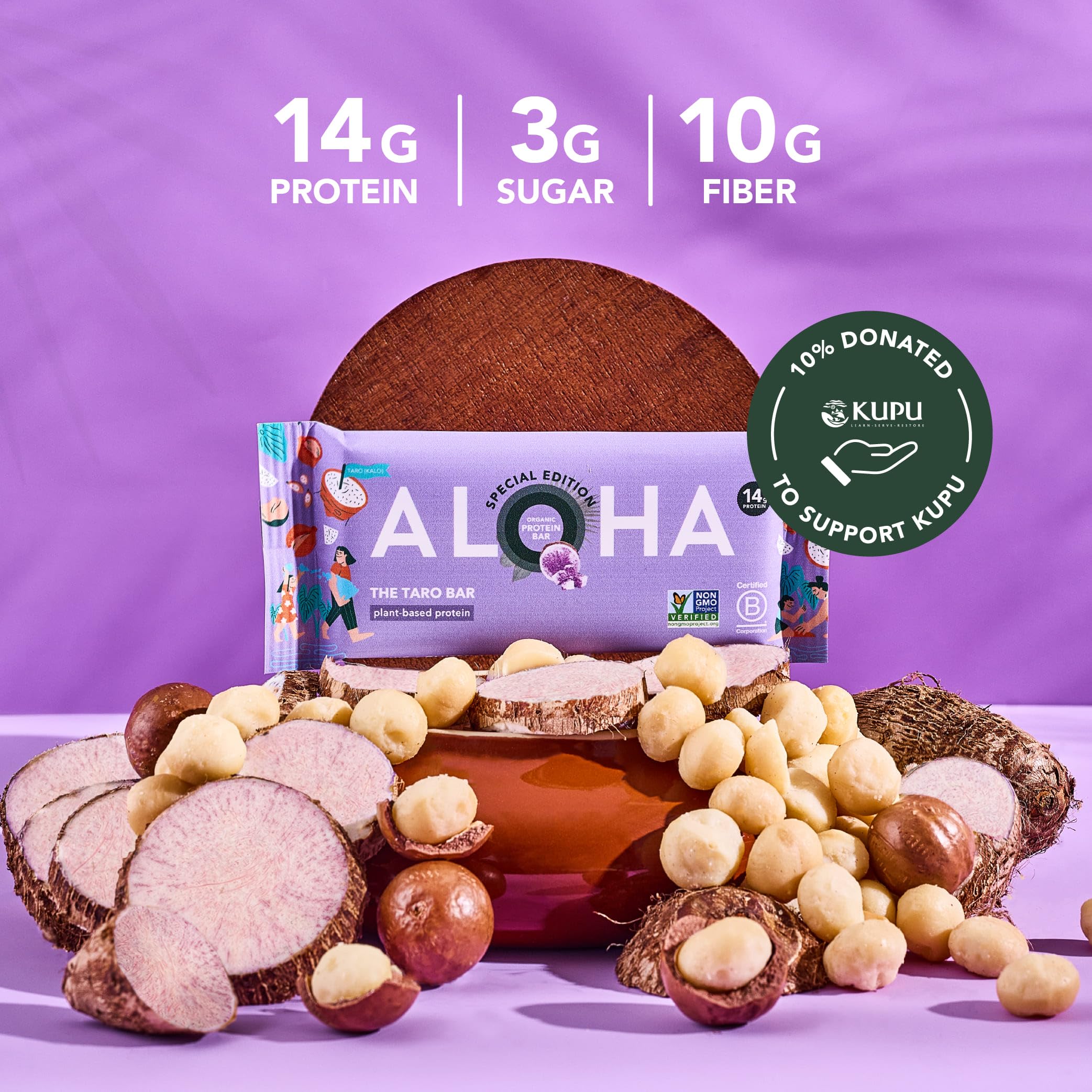ALOHA Taro Bar vanilla notes paired with macadamia crunch