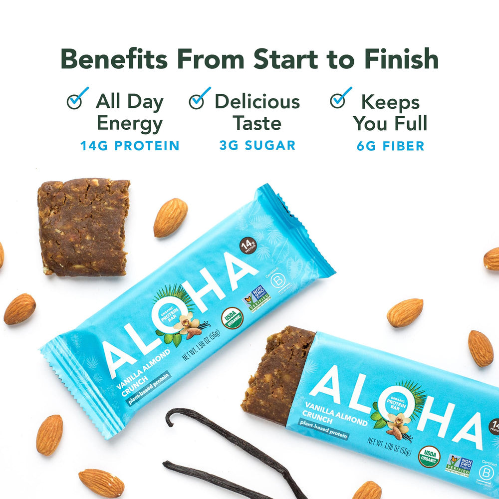 ALOHA Vanilla Almond Crunch bar provides a reliable protein lift between meetings