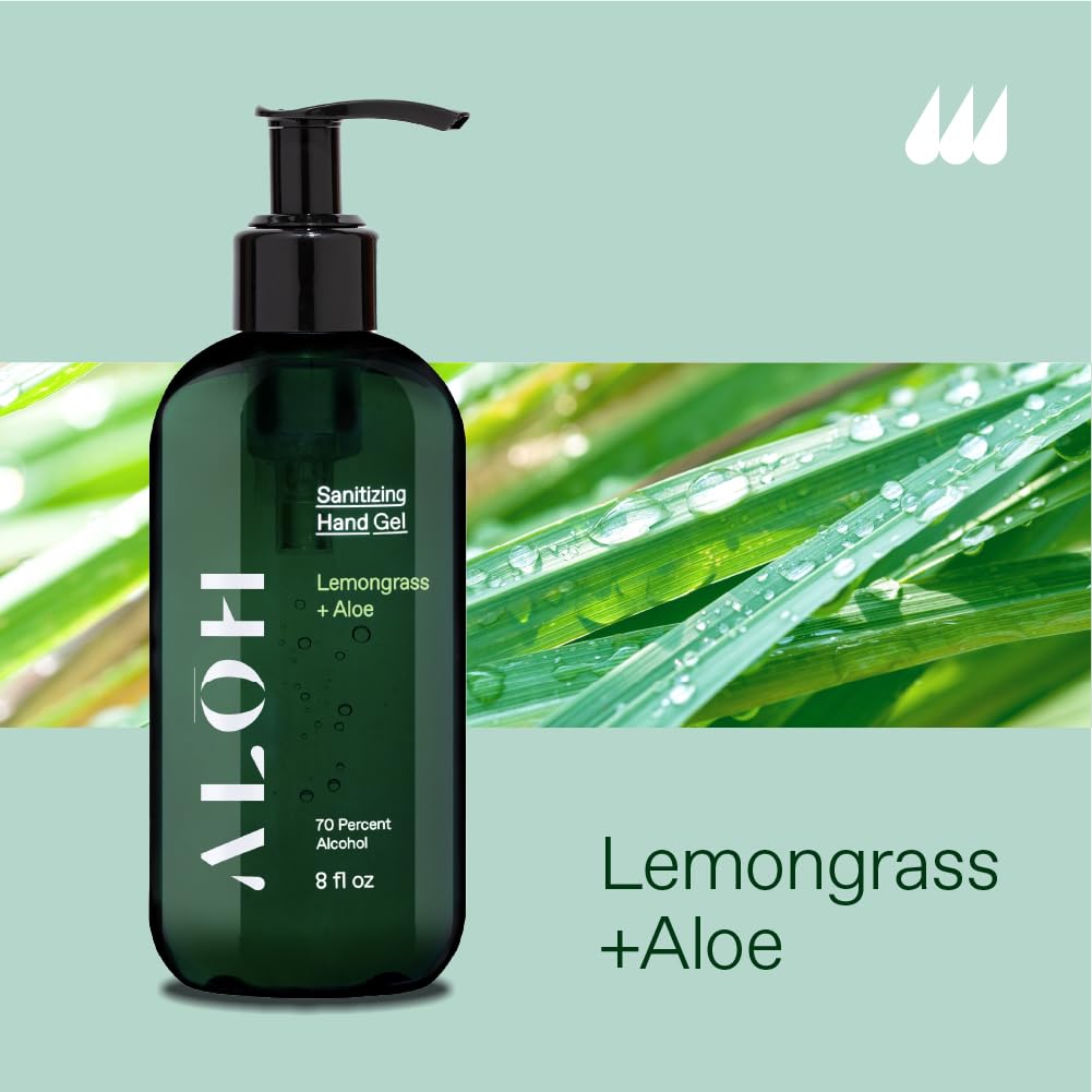 ALŌH label close-up highlighting lemongrass scent and aloe hydration.