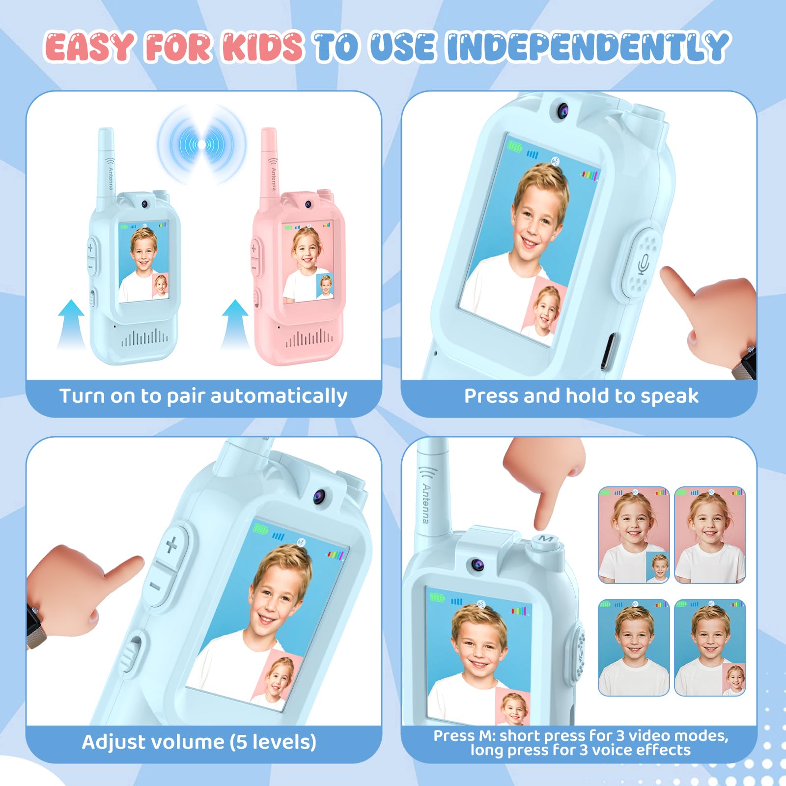 Alotwan video walkie talkie kids-indoors-setup supports quick room-to-room communication.