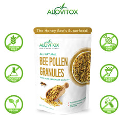 Alovitox Bee Pollen granules on oatmeal bowl for crunch and nutrients