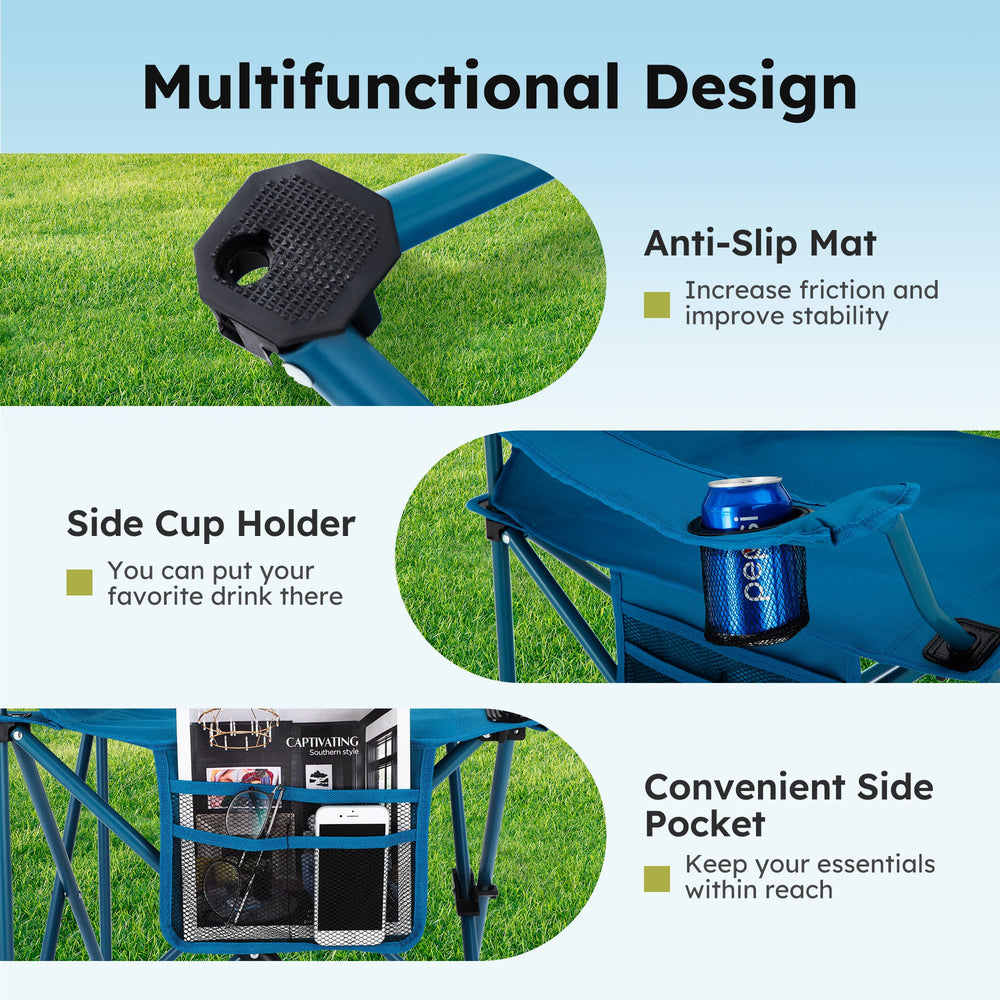 ALPHA CAMP chair folds compactly for travel and storage.