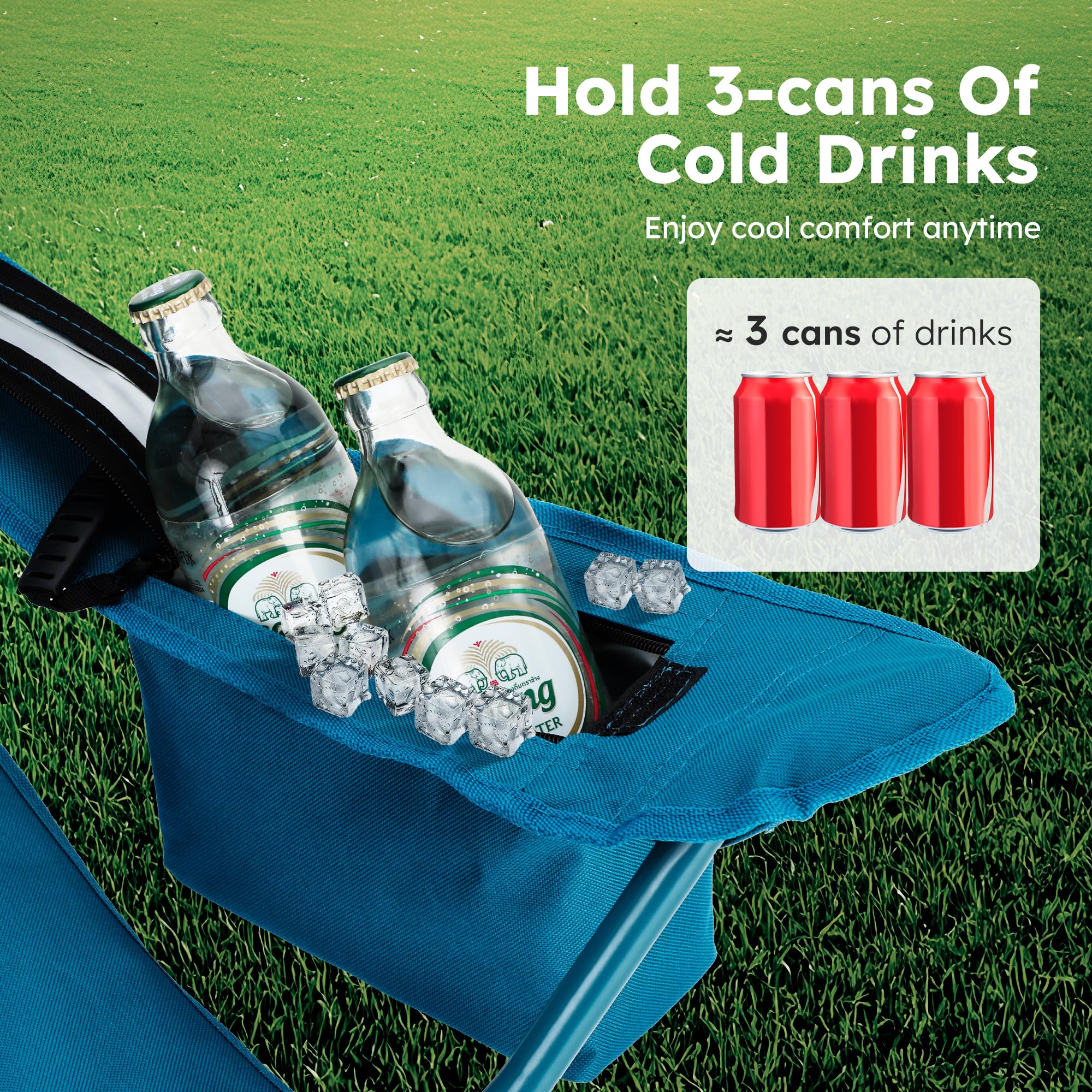ALPHA CAMP chair with side pocket and cup holder within reach.