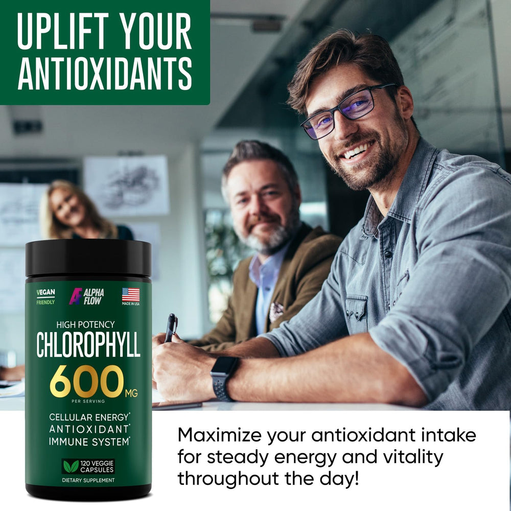 Chlorophyll capsules with glass of water for easy daily use.