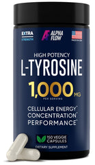 Alpha Flow L Tyrosine capsules in bottle for daily focus support.