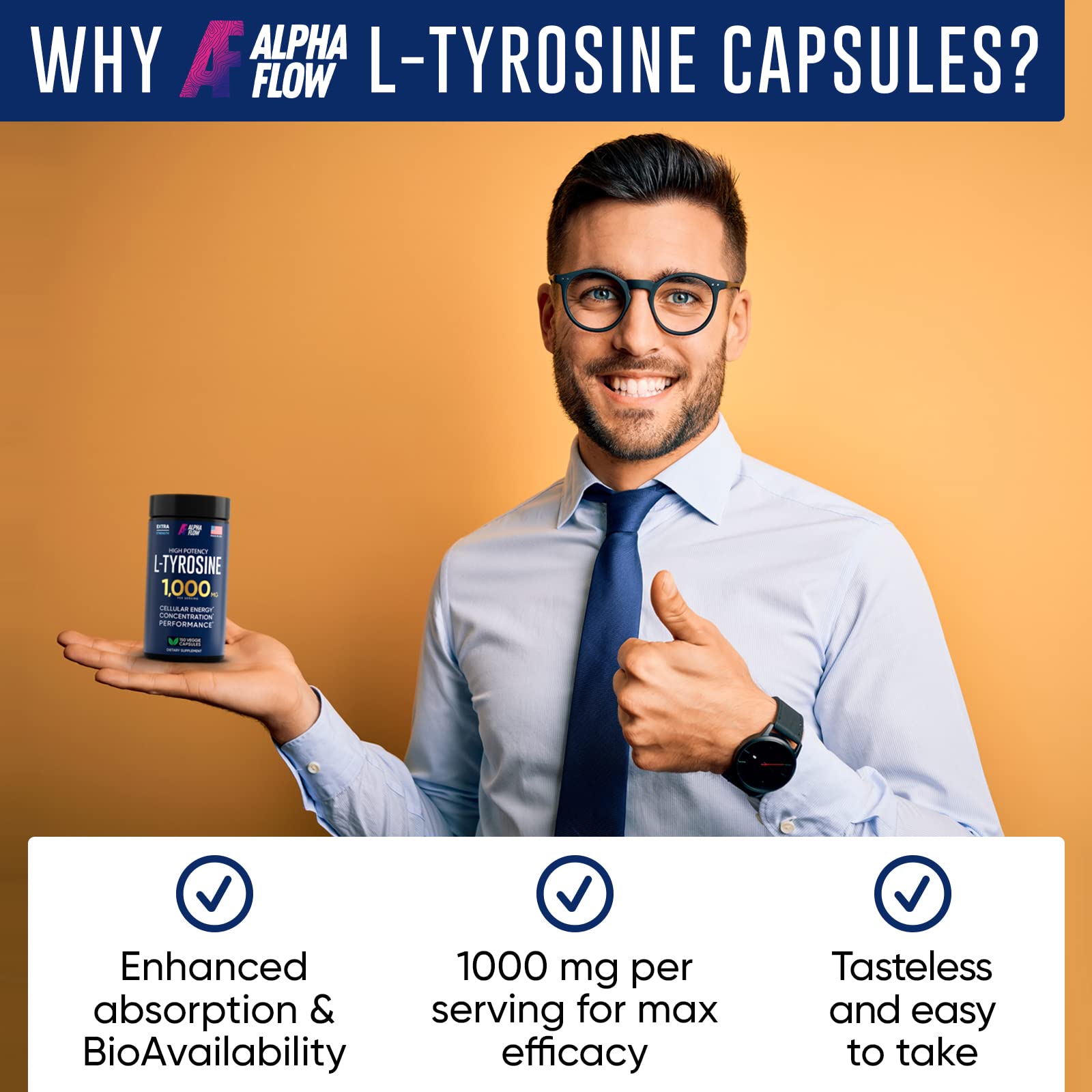 Capsules pouring from bottle suggesting easy dosing.