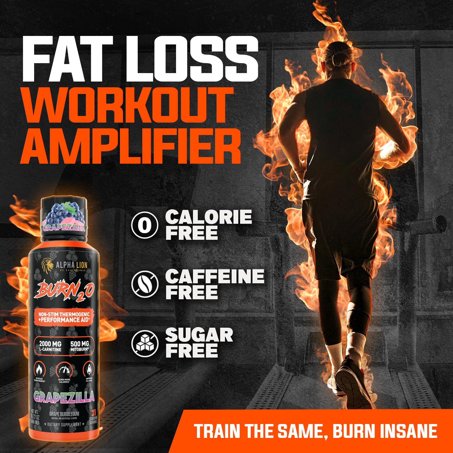 ALPHA LION Burn2O vegan formula emphasizes sugar-free fat burning.