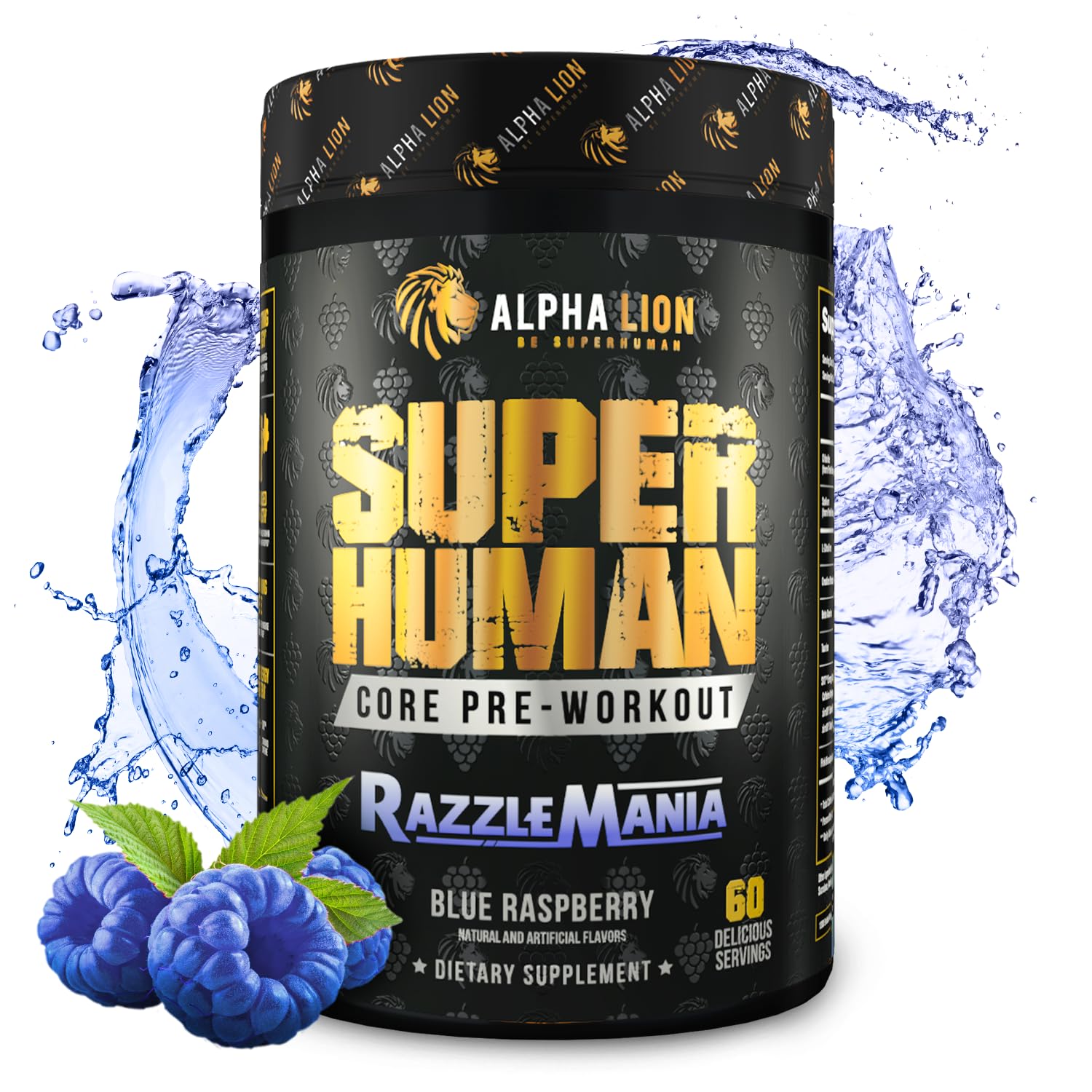 ALPHA LION Core Pre-Workout bottle front showing sustained energy benefits
