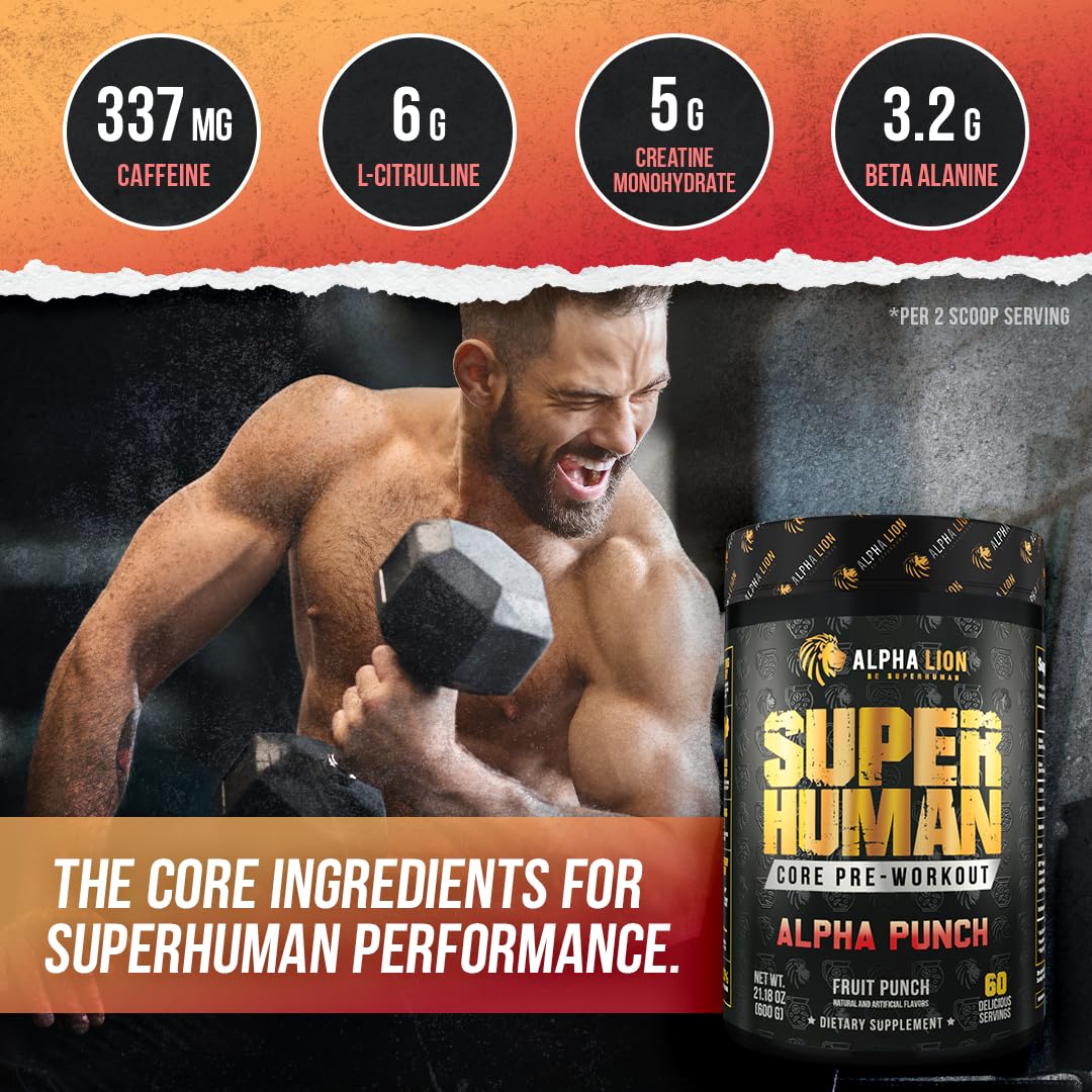 ALPHA LION Core Pre Workout label closeup with clean design