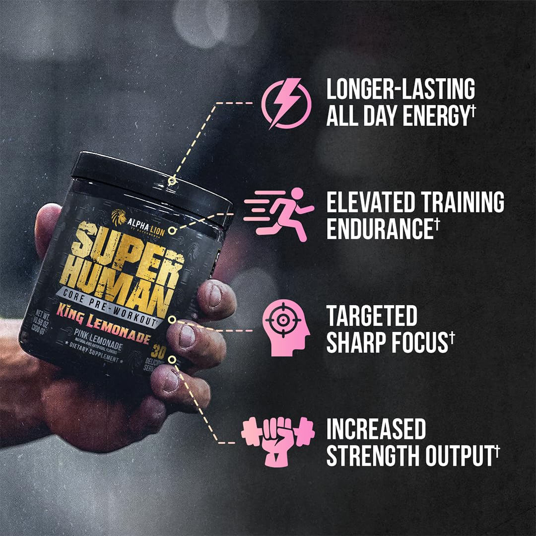 ALPHA LION Core Pre-Workout measuring cup ready to mix.