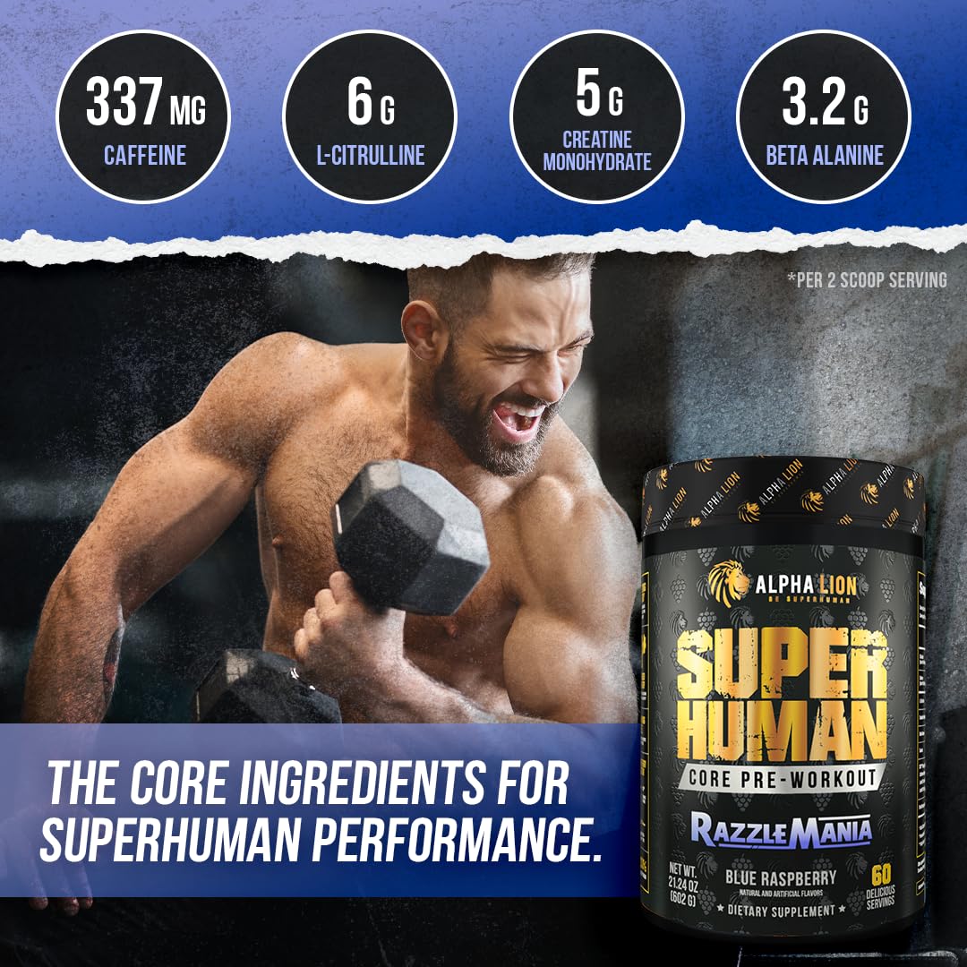Powder poured into water from ALPHA LION Core Pre-Workout