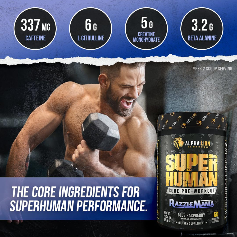 Powder poured into water from ALPHA LION Core Pre-Workout