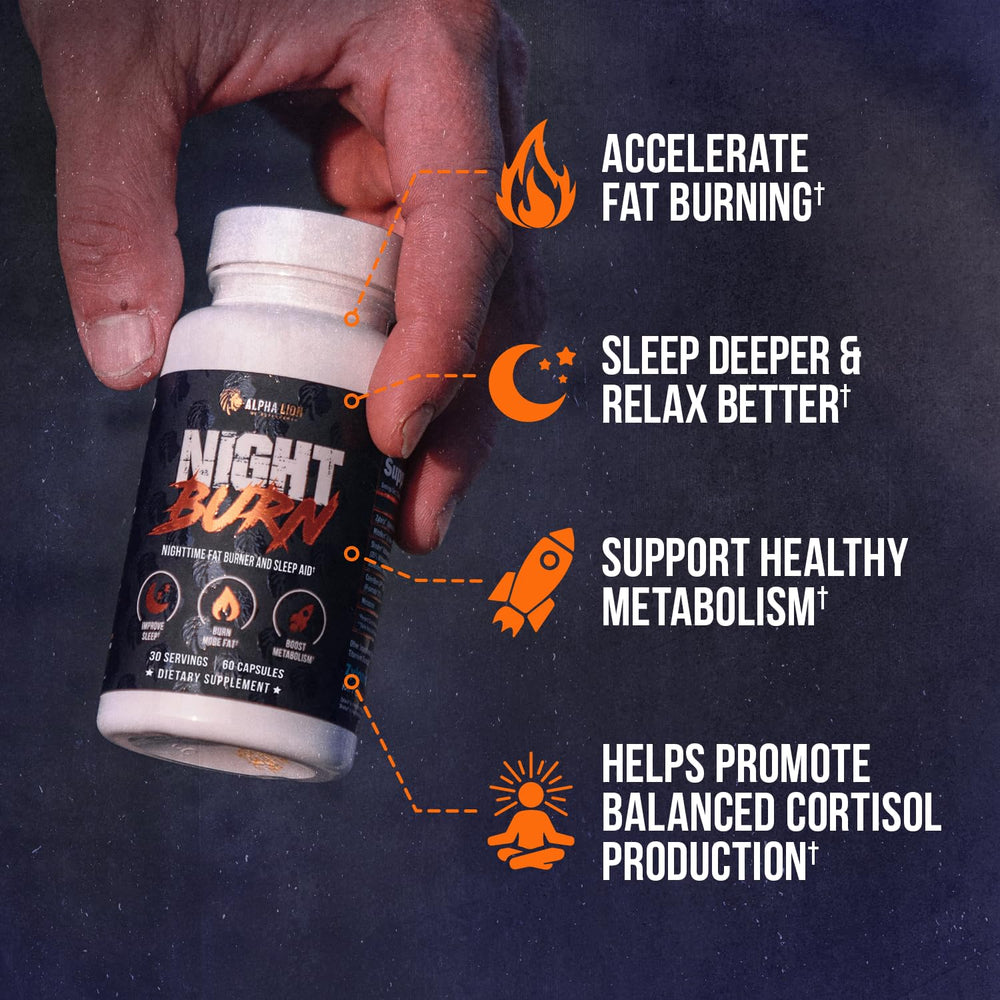 ALPHA LION Night Burn bottle side showing label details for quick review.