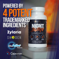 ALPHA LION Night Burn label detail highlighting key features for shoppers.