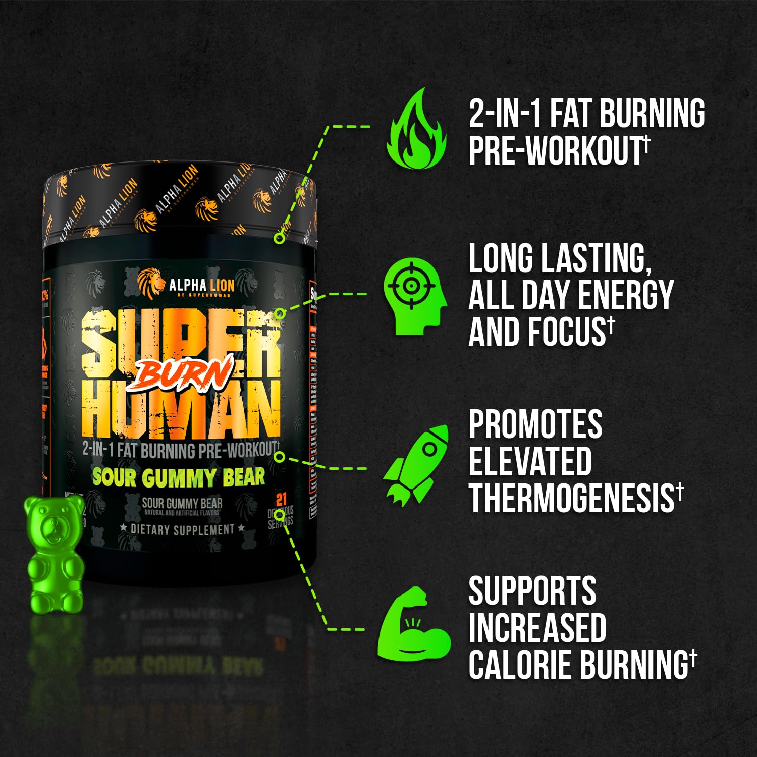ALPHA LION Superhuman Burn in a gym setting ready to train.