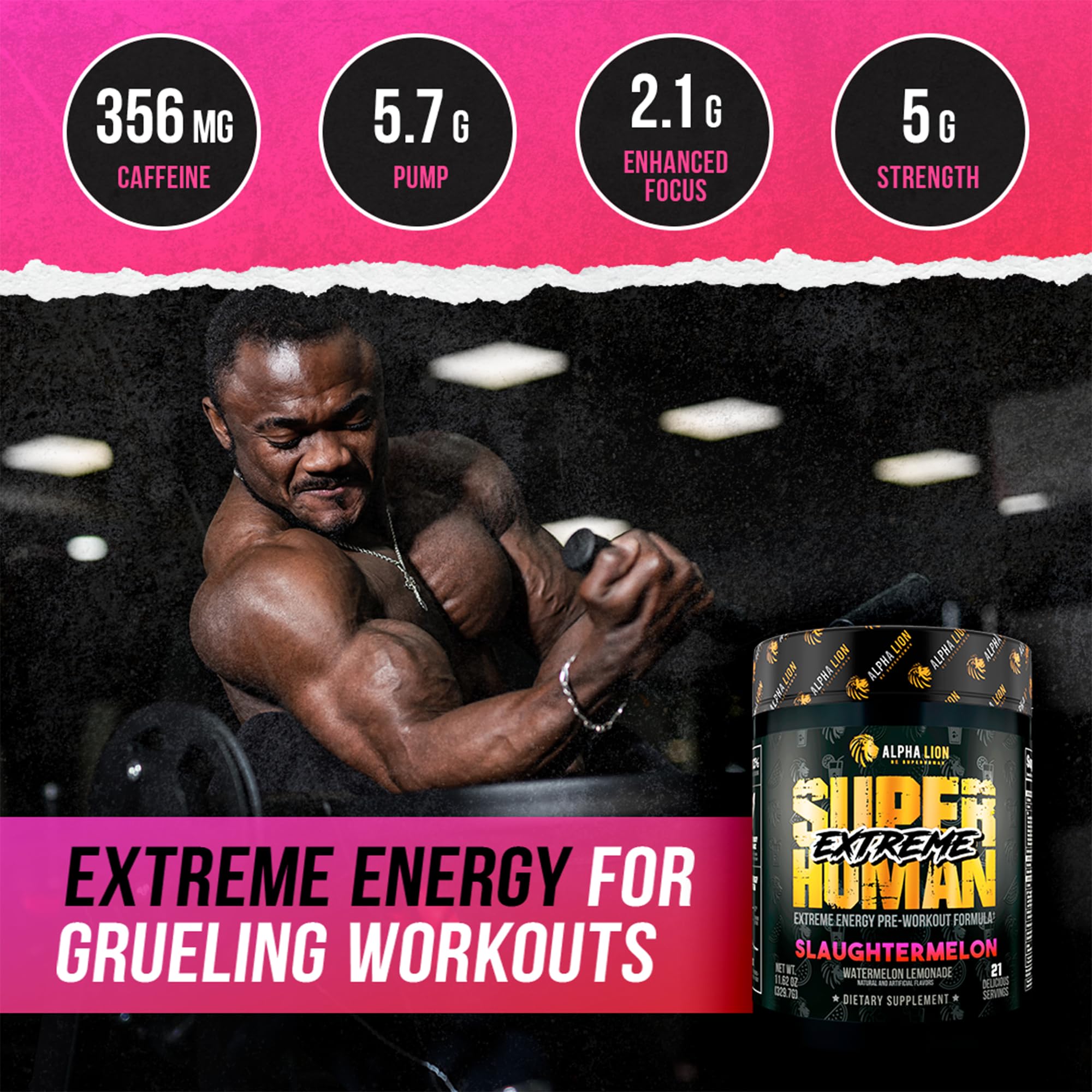 Alpha Lion Superhuman Extreme label closeup emphasizes transparent formula and premium ingredients.