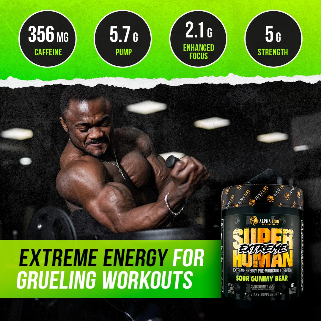 ALPHA LION Superhuman Extreme label closeup highlights endurance and pump supporting ingredients.