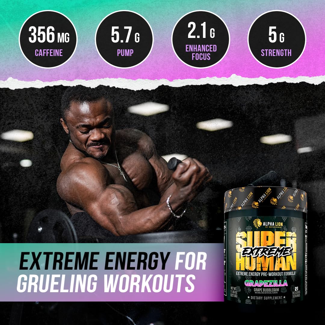 ALPHA LION Superhuman Extreme scoop showing powder texture for quick mixing and focus