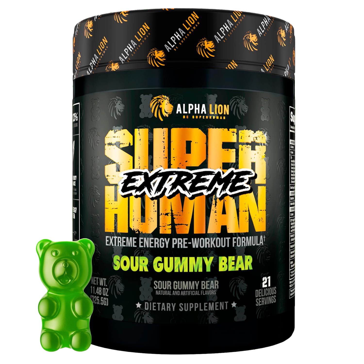 ALPHA LION Superhuman Extreme tub front for high-energy workouts and sustained focus.
