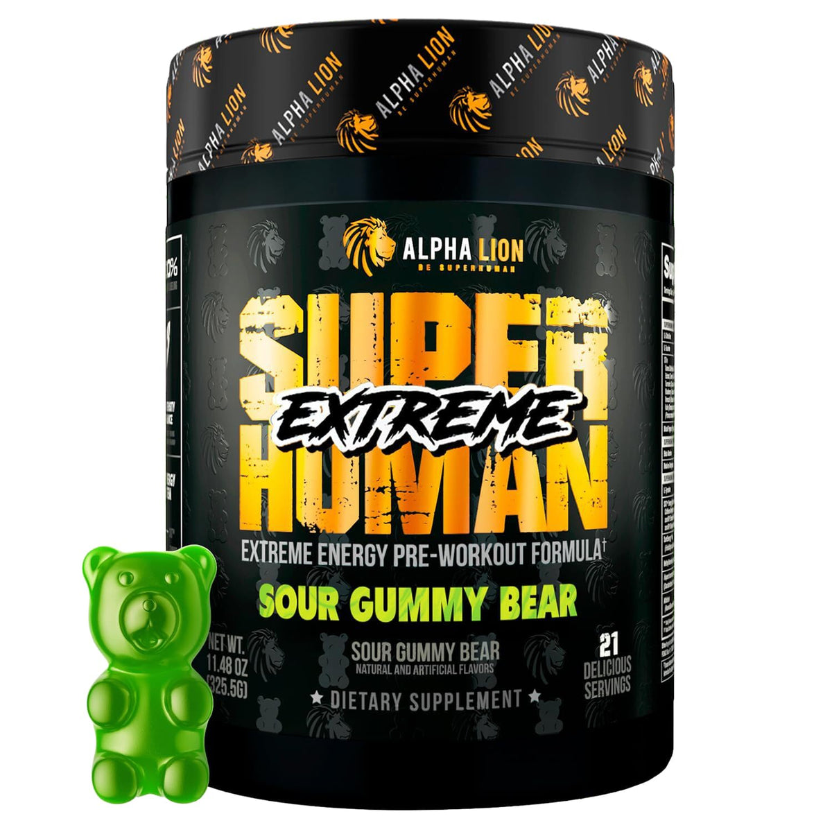 ALPHA LION Superhuman Extreme tub front for high-energy workouts and sustained focus.