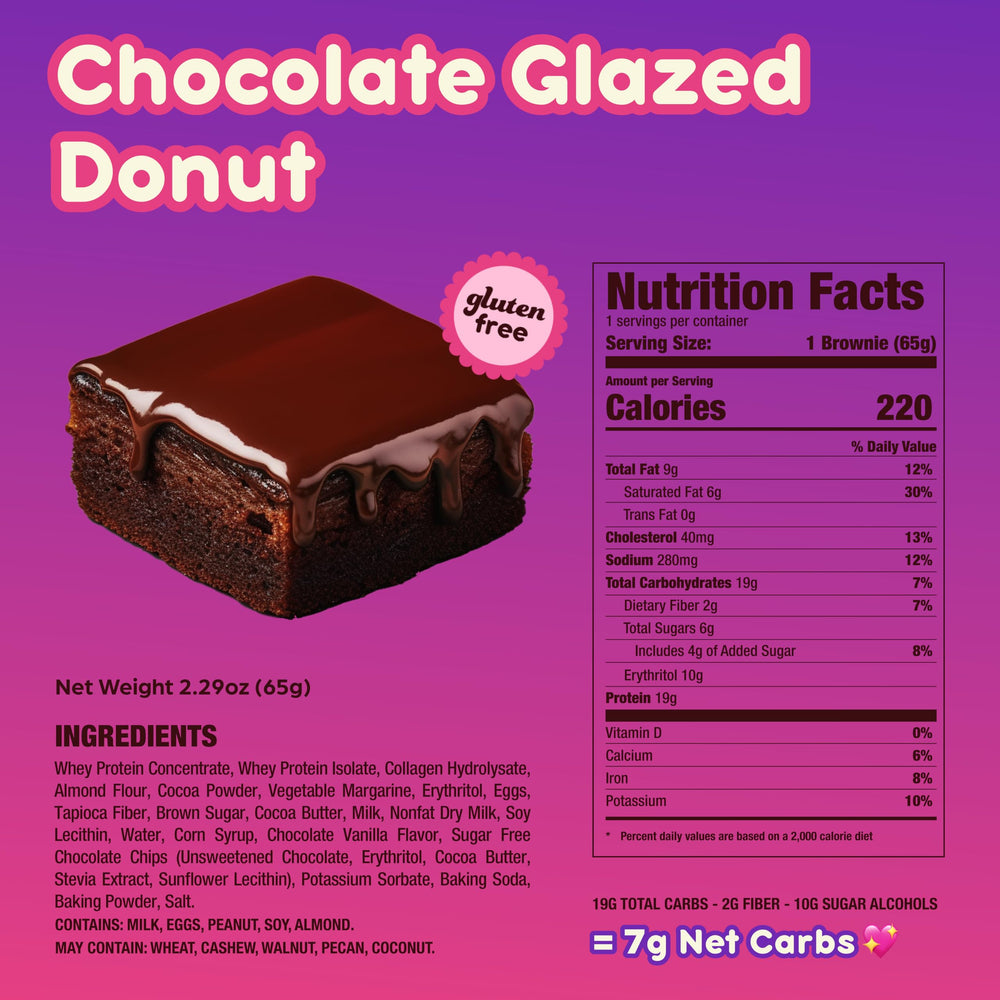 Alpha Prime Prime Bites chocolate glazed donut close up indulgent flavor with high protein.