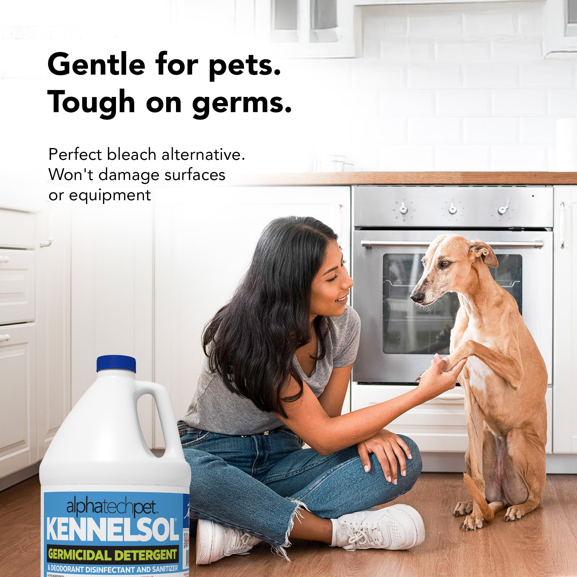 Close-up of KennelSol bottle label with no rinsing instructions.