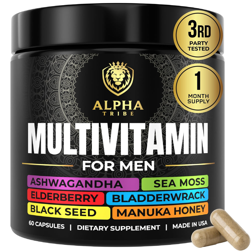 Alpha Tribe multivitamin with sea moss bottle supports daily wellness and balance