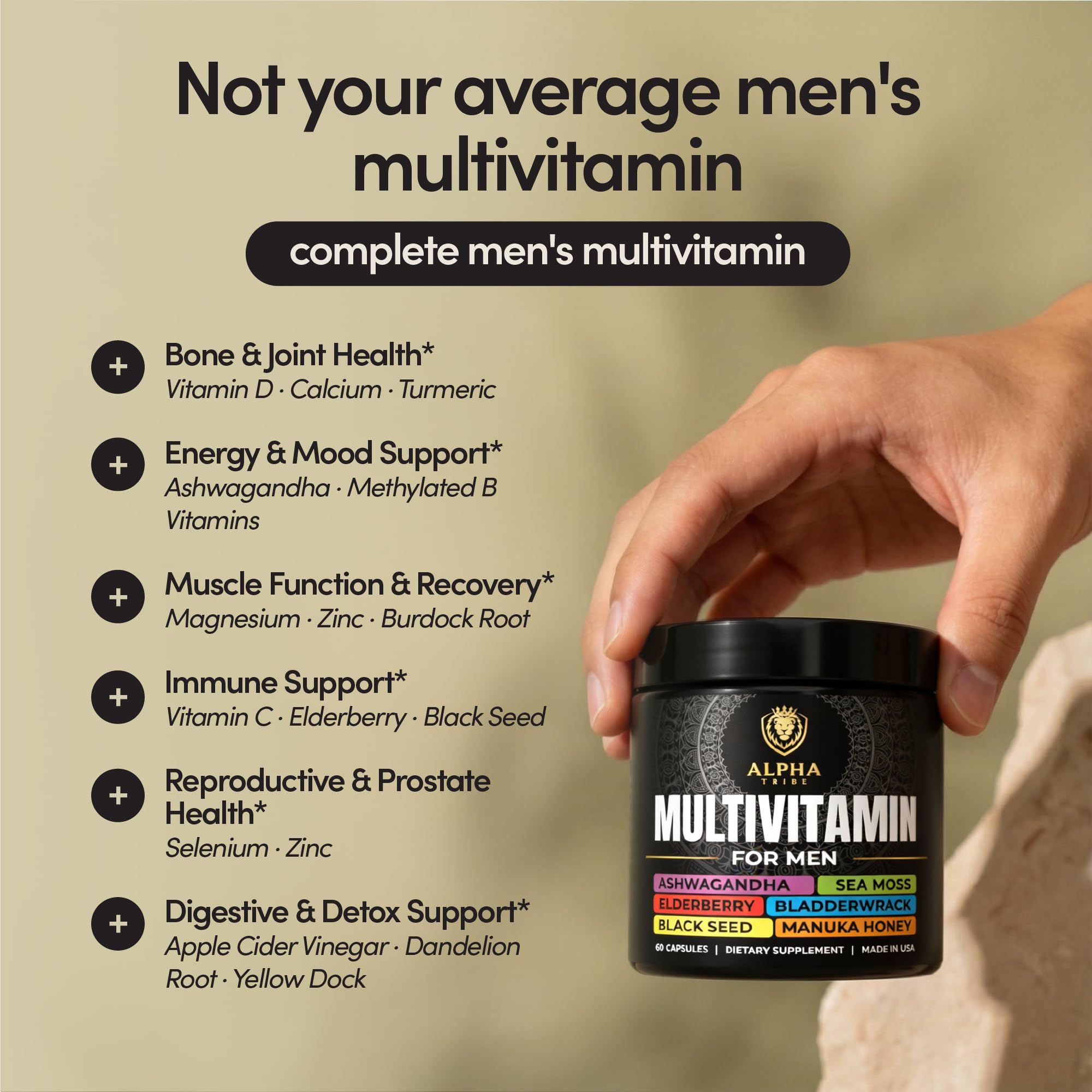 Alpha Tribe multivitamin with turmeric capsules supports daily comfort