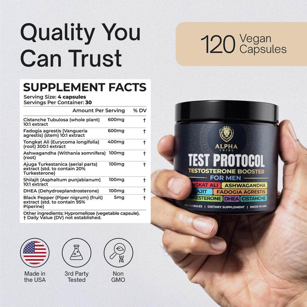 Alpha Tribe Test Protocol label details highlight ingredient clarity for informed use