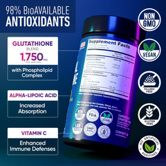Alpha Flow Glutathione capsules close-up, emphasizing high potency.