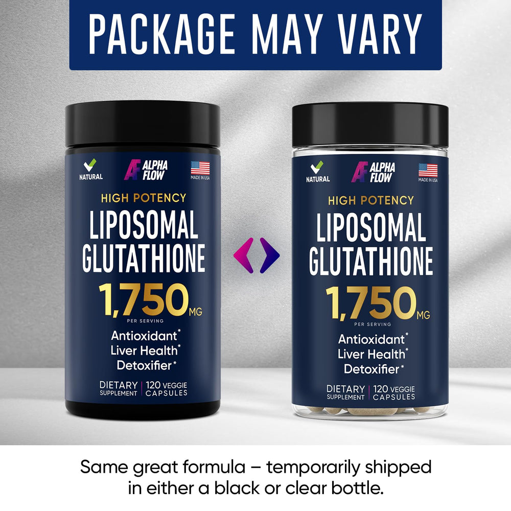 Alpha Flow Glutathione label close-up with premium ingredients.