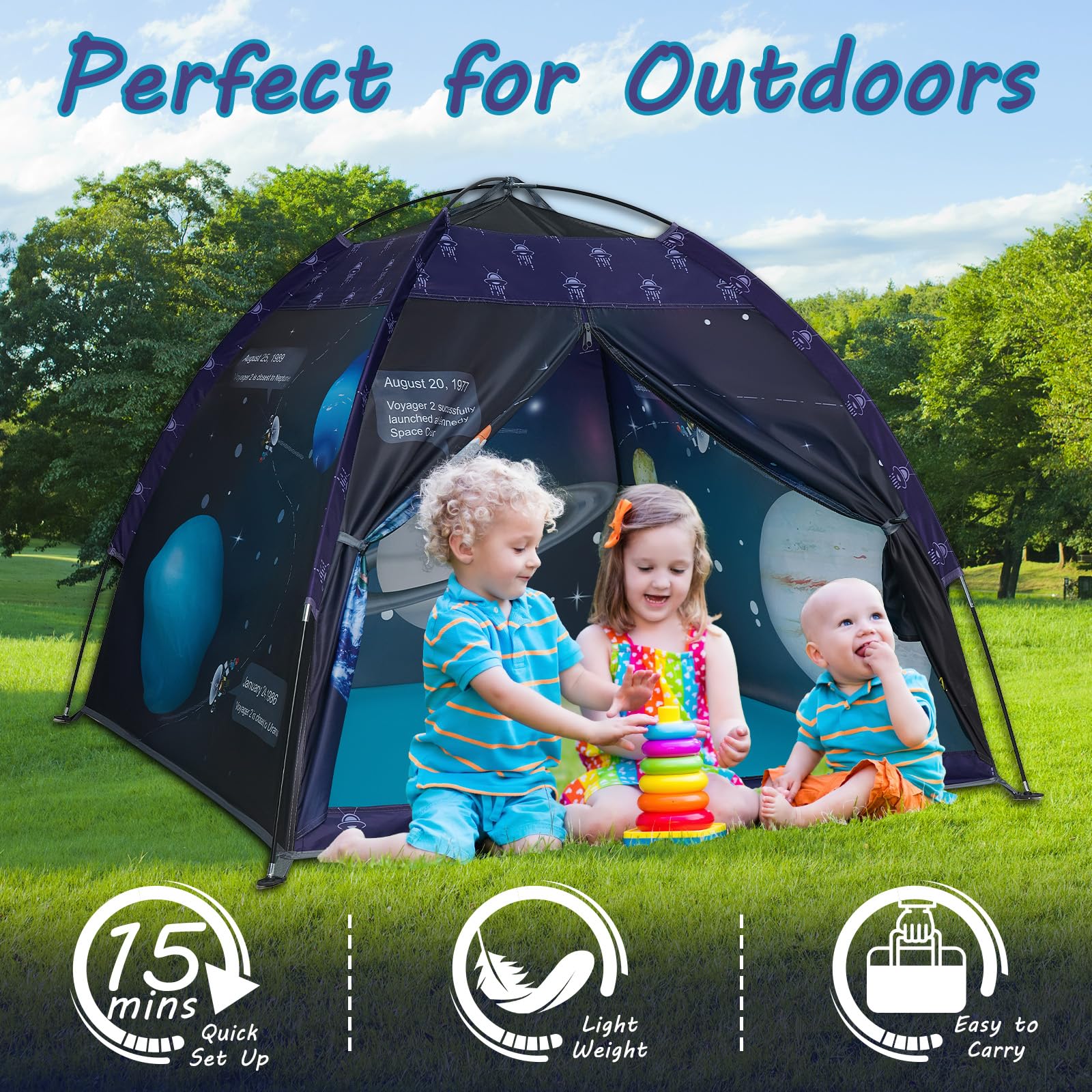 alprang Space World Galaxy Dome tent, quick setup with fiberglass poles for convenience.