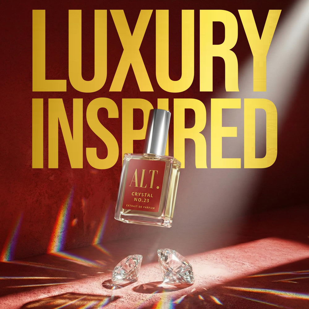 ALT. FRAGRANCES Crystal No. 23 amber wood opening showcases warm saffron for a bold first impression.