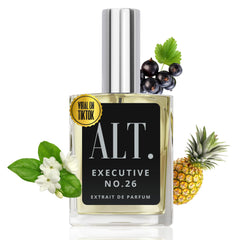 ALT. FRAGRANCES Executive No. 26 bottle on a clean surface, signaling a bold, versatile daily scent.