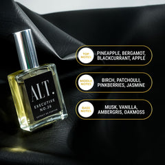 ALT. FRAGRANCES Executive No. 26 heart notes blend rose and jasmine for depth.