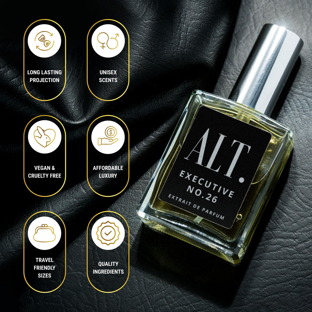 ALT. FRAGRANCES Executive No. 26 top notes sparkle with bergamot and pineapple.