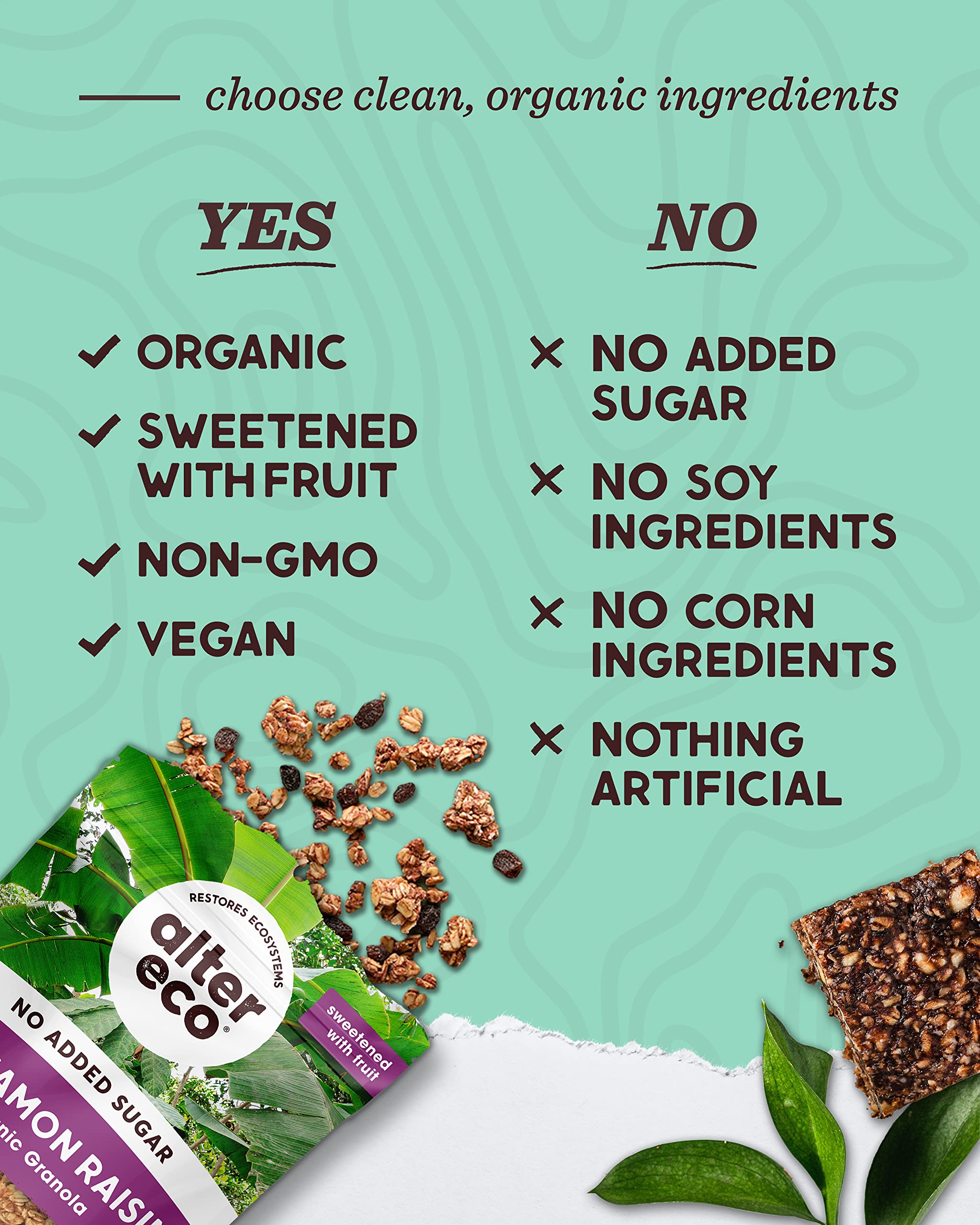 Alter Eco ingredients panel: organic oats and real fruit