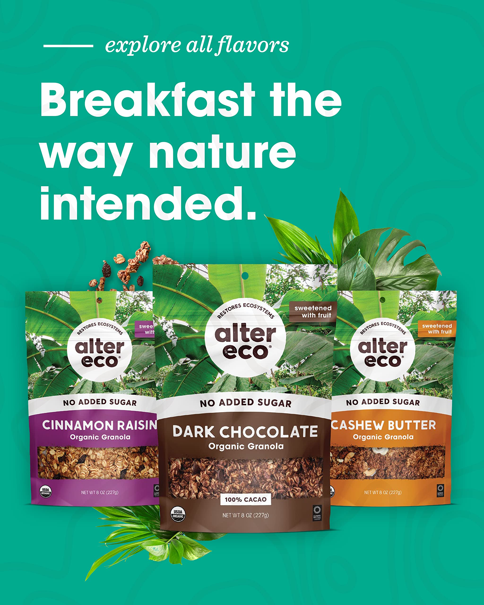 Alter Eco Granola serving jar conveys a convenient wholesome snack on the go.