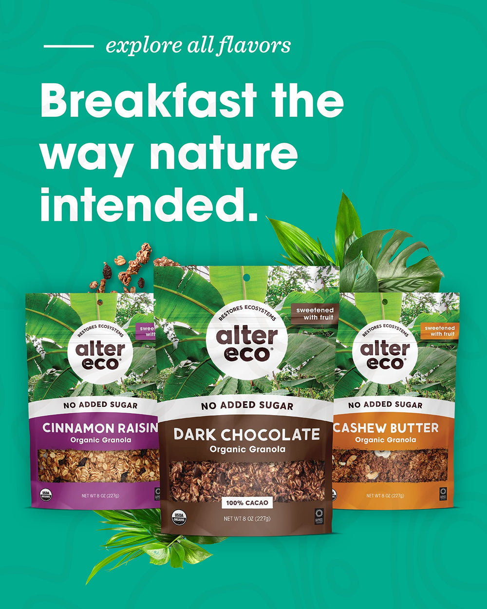 Alter Eco Granola serving jar conveys a convenient wholesome snack on the go.