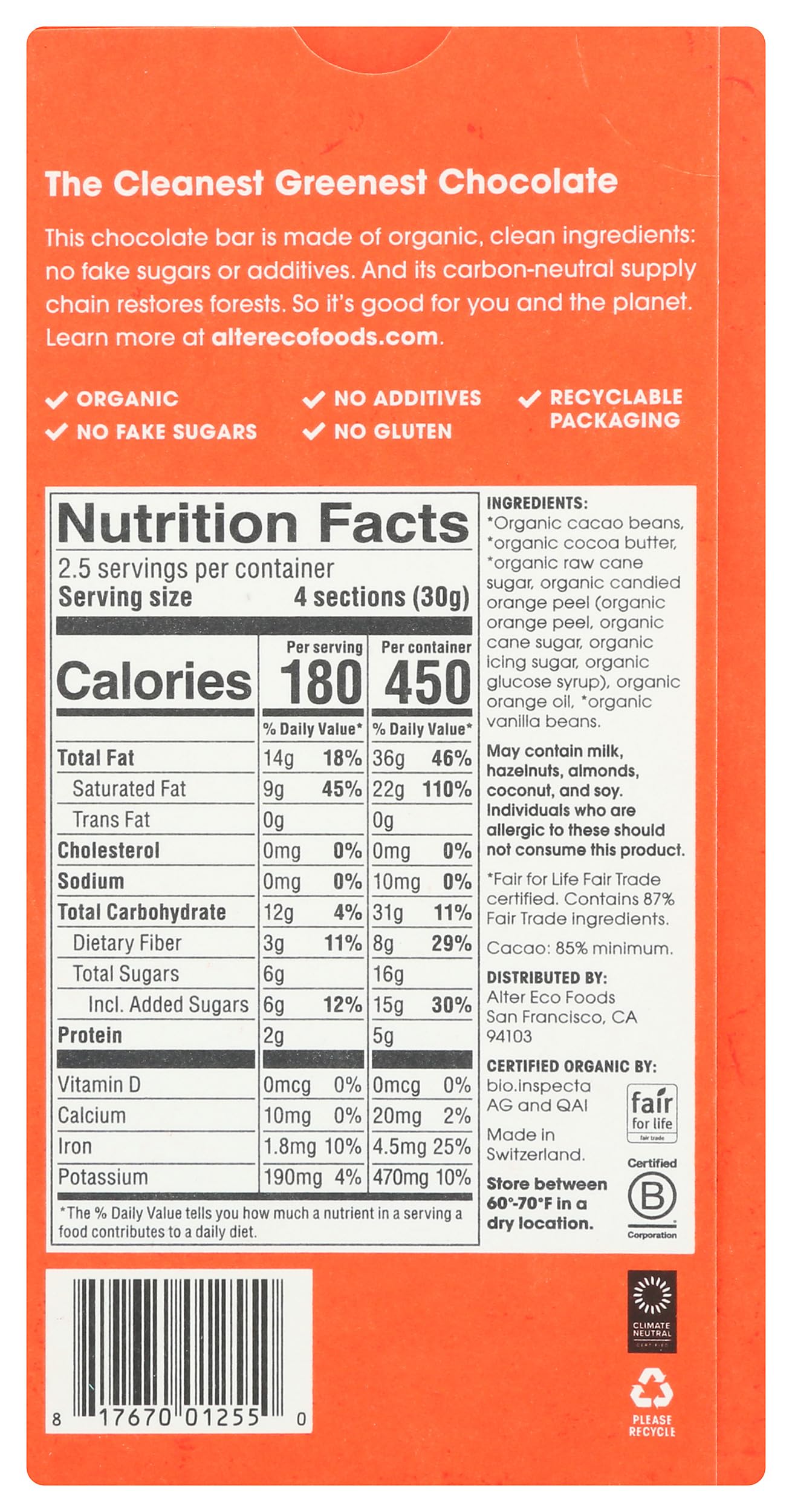 Alter Eco Orange Blackout 85% bar foil wrap signals premium cacao quality