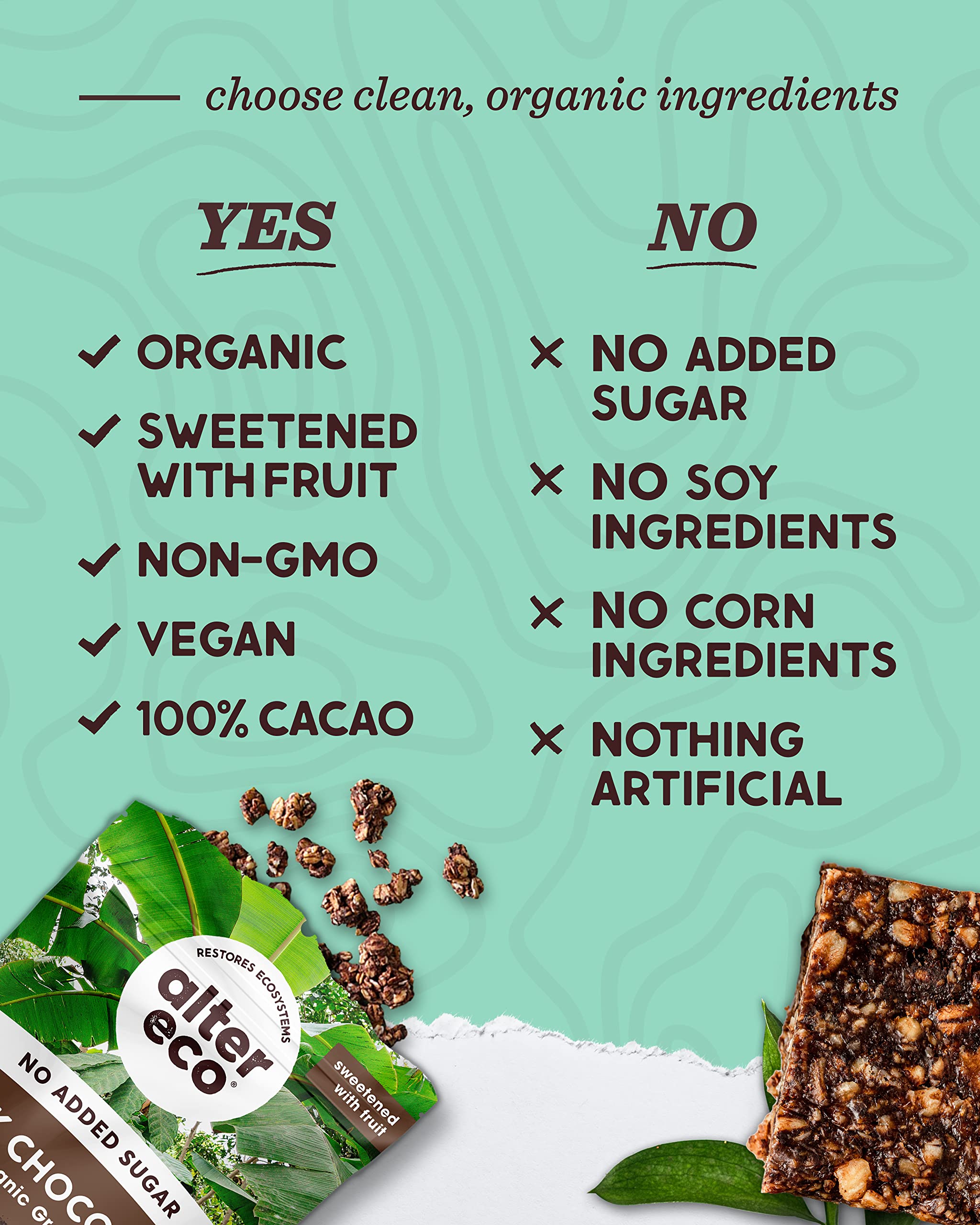 Alter Eco Organic vegan certification label reinforces plant-based snack appeal.