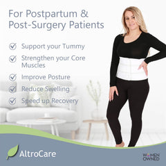 AltroCare belly band wrapped around midsection illustrating secure fit without rolling.