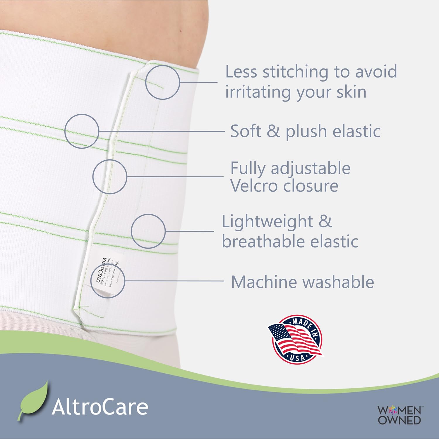 AltroCare binder adjusts throughout recovery to fit evolving tummy shape.