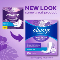 Always anti-bunch xtra protection daily liner long close-up of adhesive for secure fit