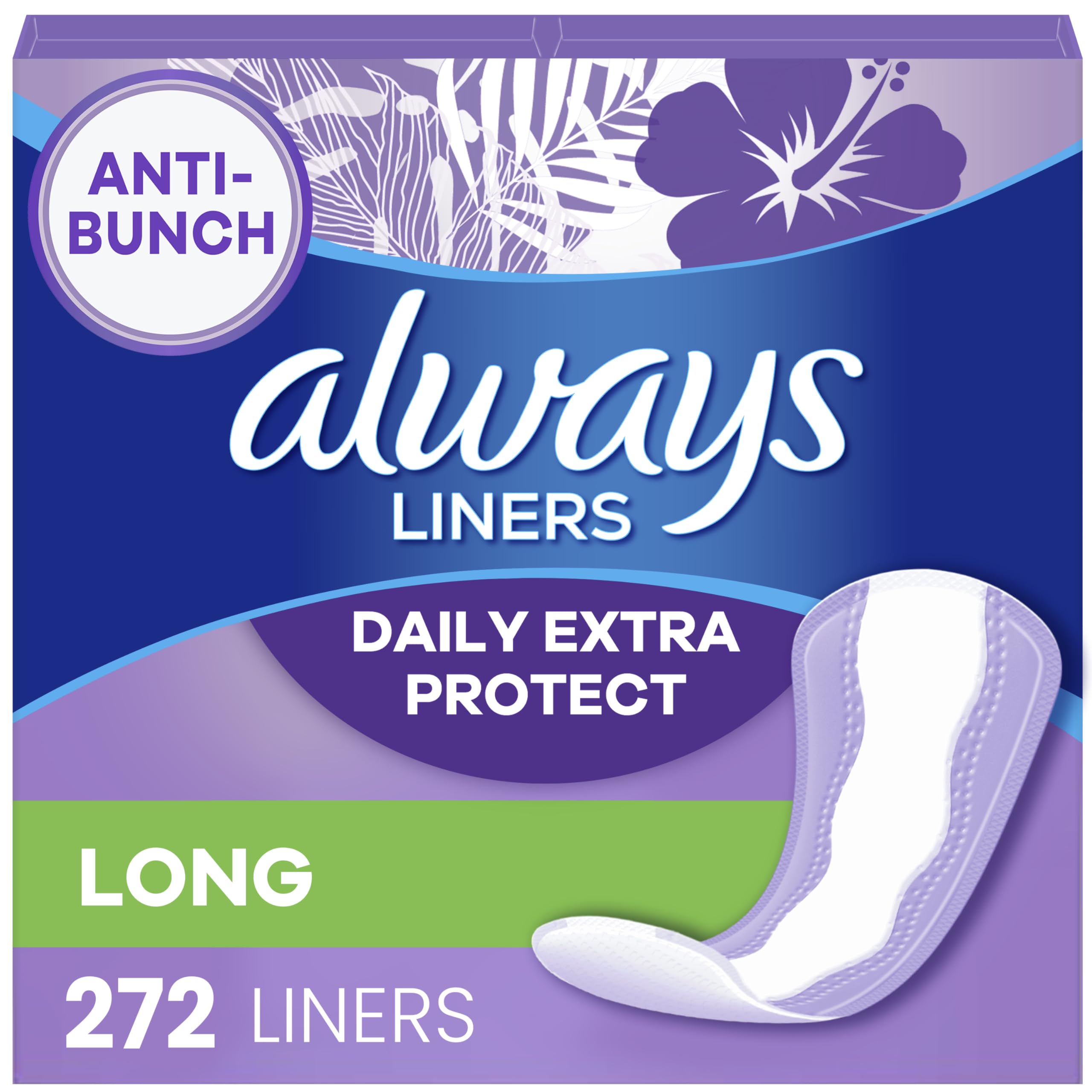 Always anti-bunch xtra protection daily liner long pack front view for all-day freshness