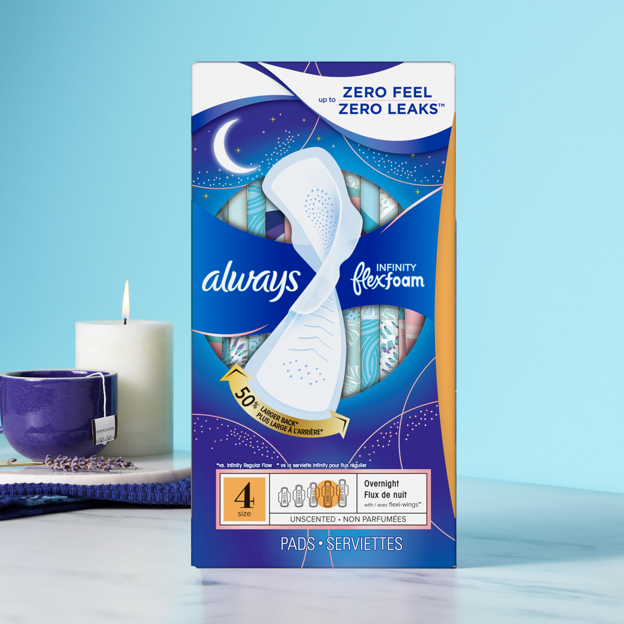 Always Infinity FlexFoam pad absorbency features support heavy days