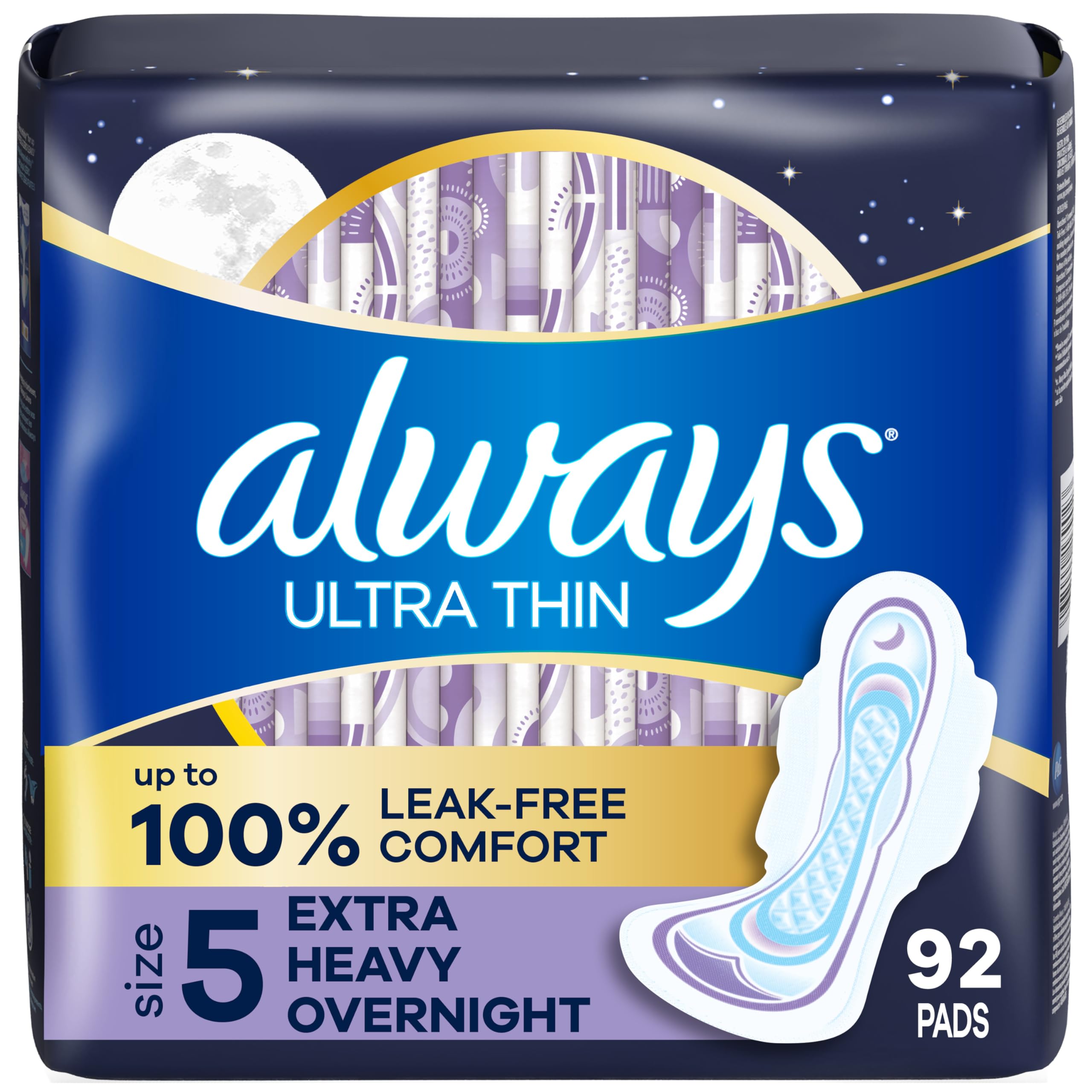 Always Ultra Thin Overnight Pad with wider back coverage for a secure night.
