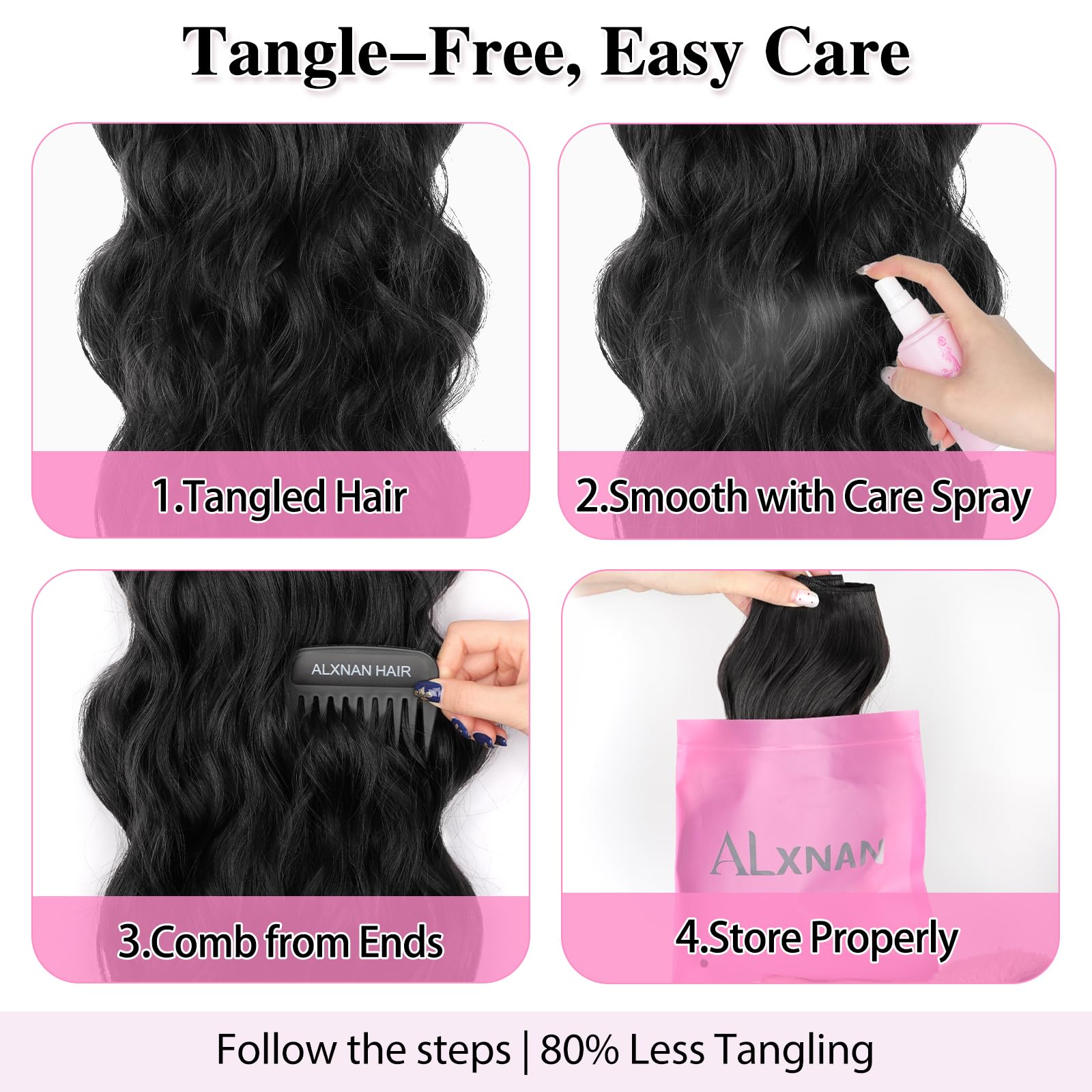 ALXNAN clip-in extensions blend with natural hair for everyday wear.